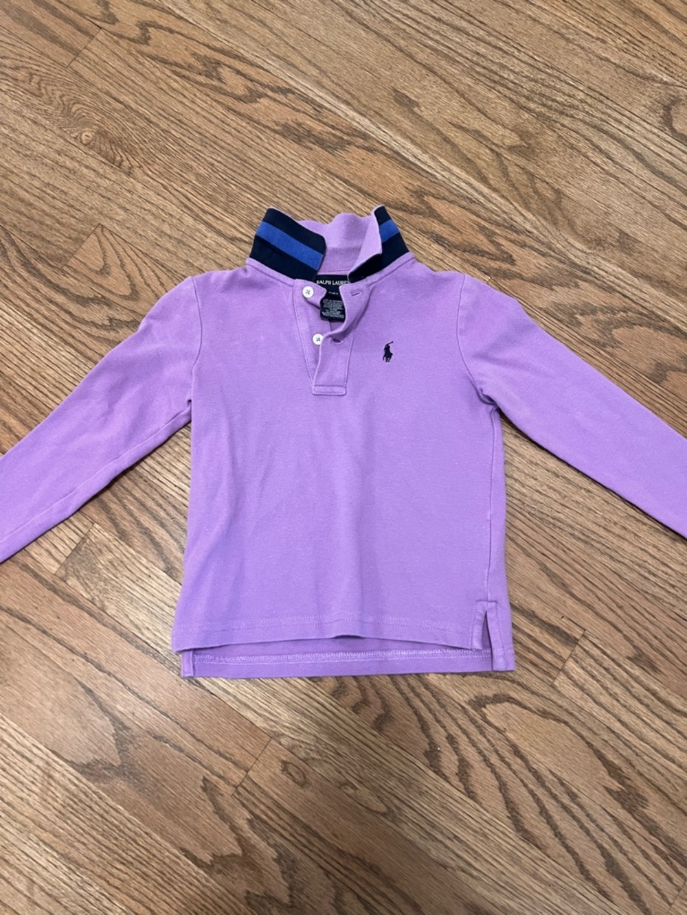 Ralph Lauren Lavender Long-Sleeve Polo with Navy Striped Collar